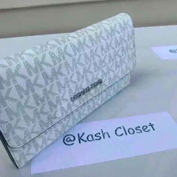 Michael kors Trifold Wallet Large Jet Set Travel MK Signature Bright White Multi - Picture 1 of 5